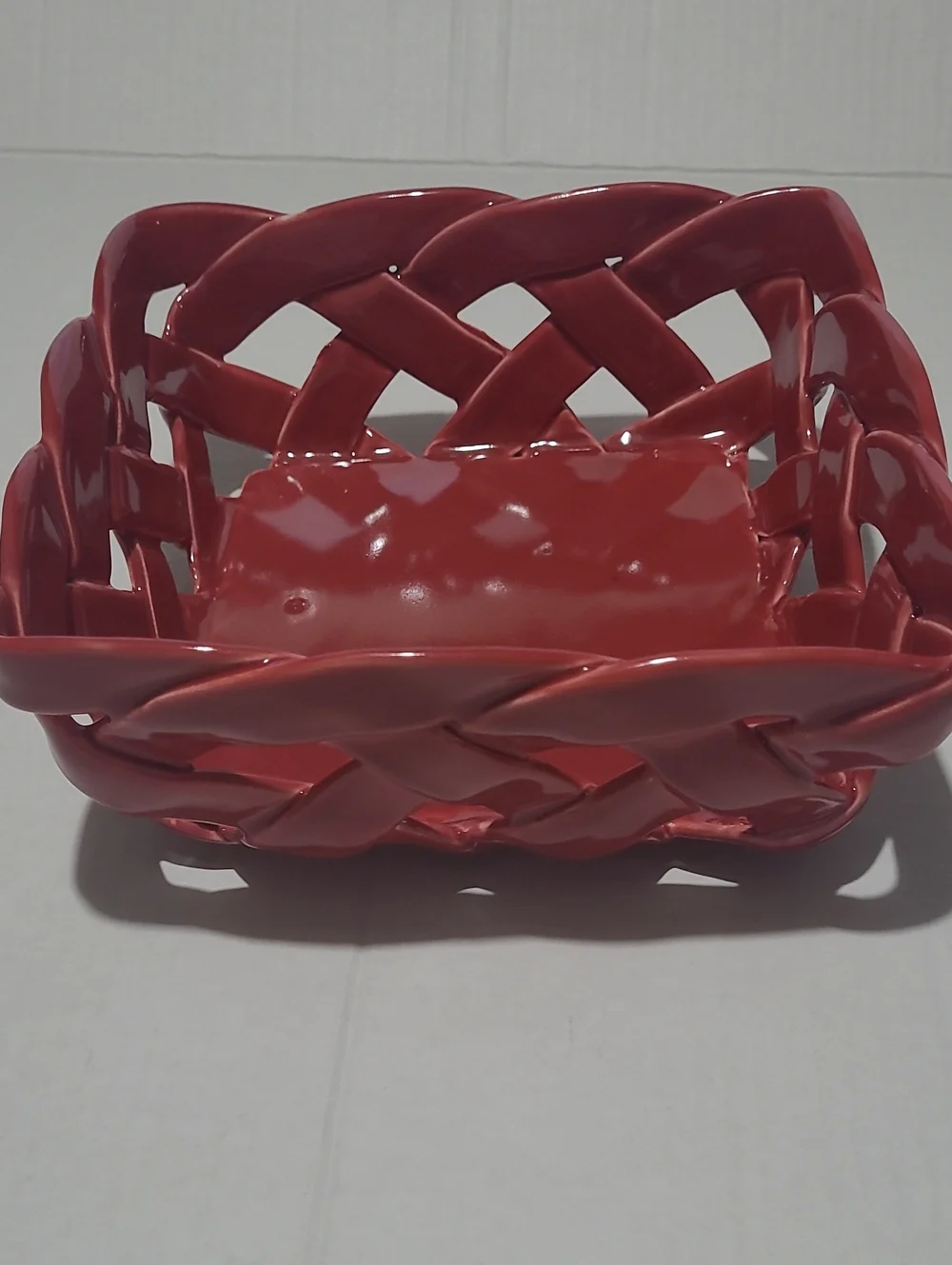 Glossy Red Ceramic Woven Decorative Bowl